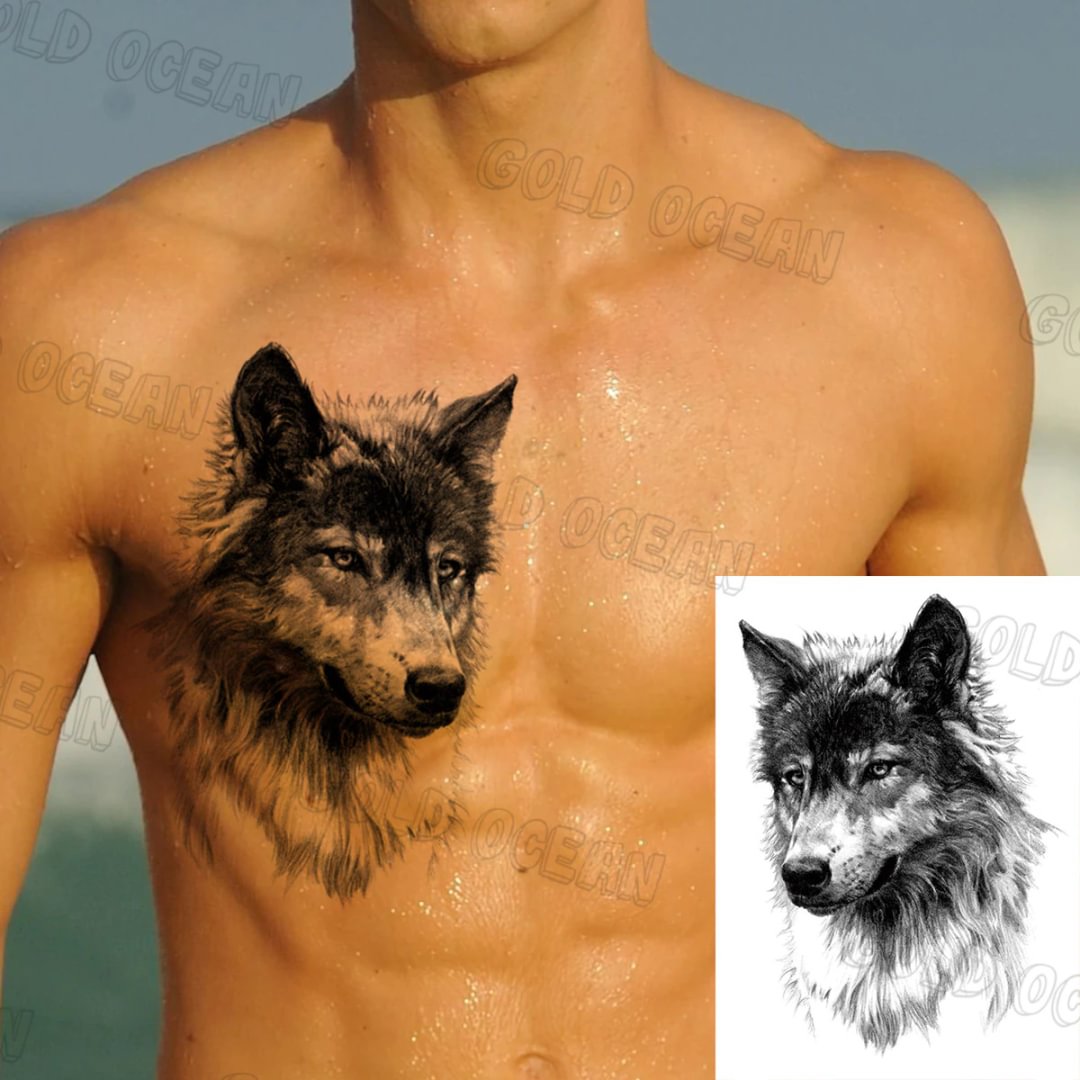 Gingf Compass Lion Temporary Tattoos For Men Adults Wolf Forest Rose Tiger Fake Tattoo Sticker Water Transfer Chest Tatoos Arm