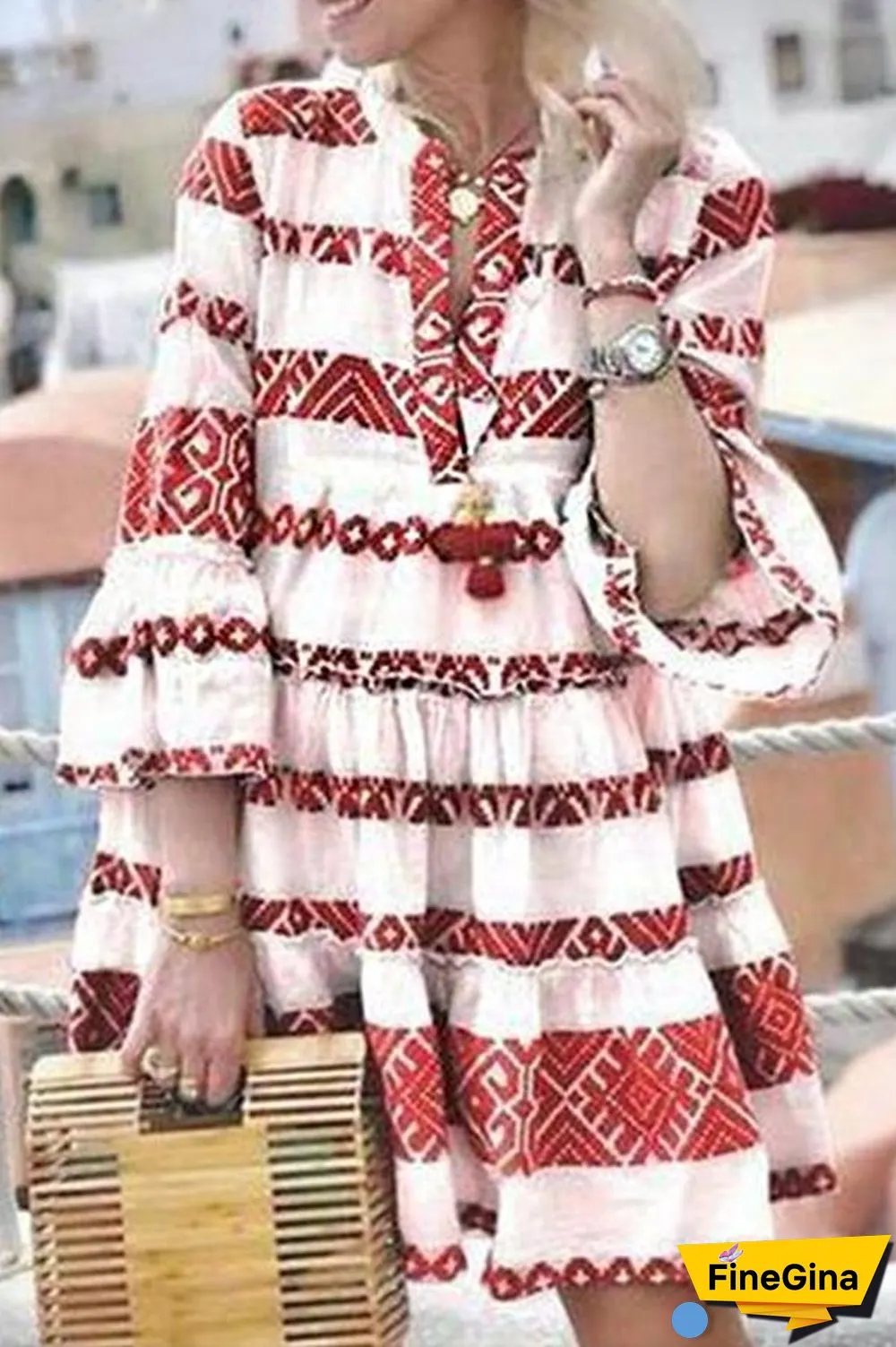 Sweet Geometric Print Baggy Dress