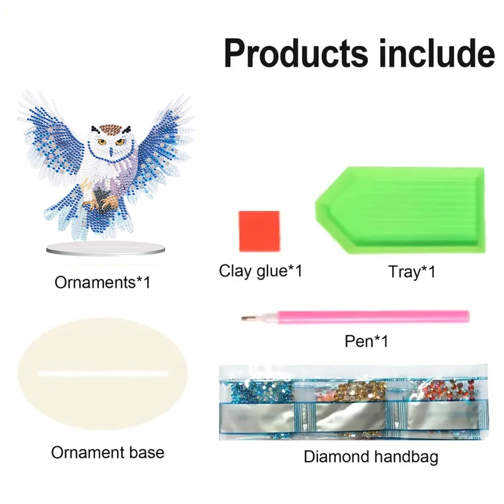 5D DIY Owl Acrylic Single-Sided Diamond Painting Tabletop Ornament Kit for Office Desktop Decor