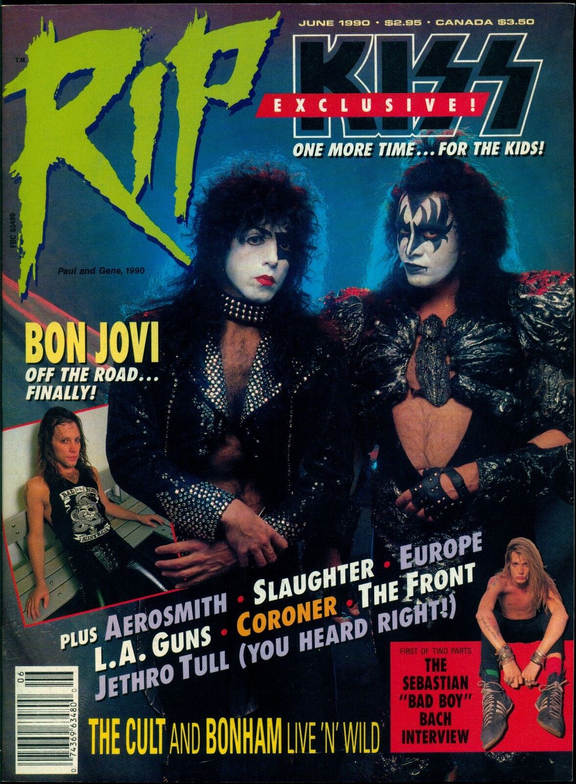 RIP Magazine June 1990 KISS PAUL STANLEY GENE SIMMONS COVER + Photo Poster paintingS Aerosmith