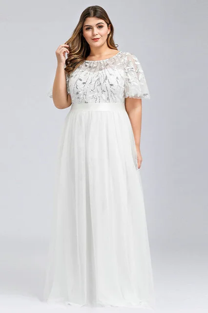 Bellasprom Seuqins Plus Size Prom Dress Long Chiffon On Sale Short Sleeve