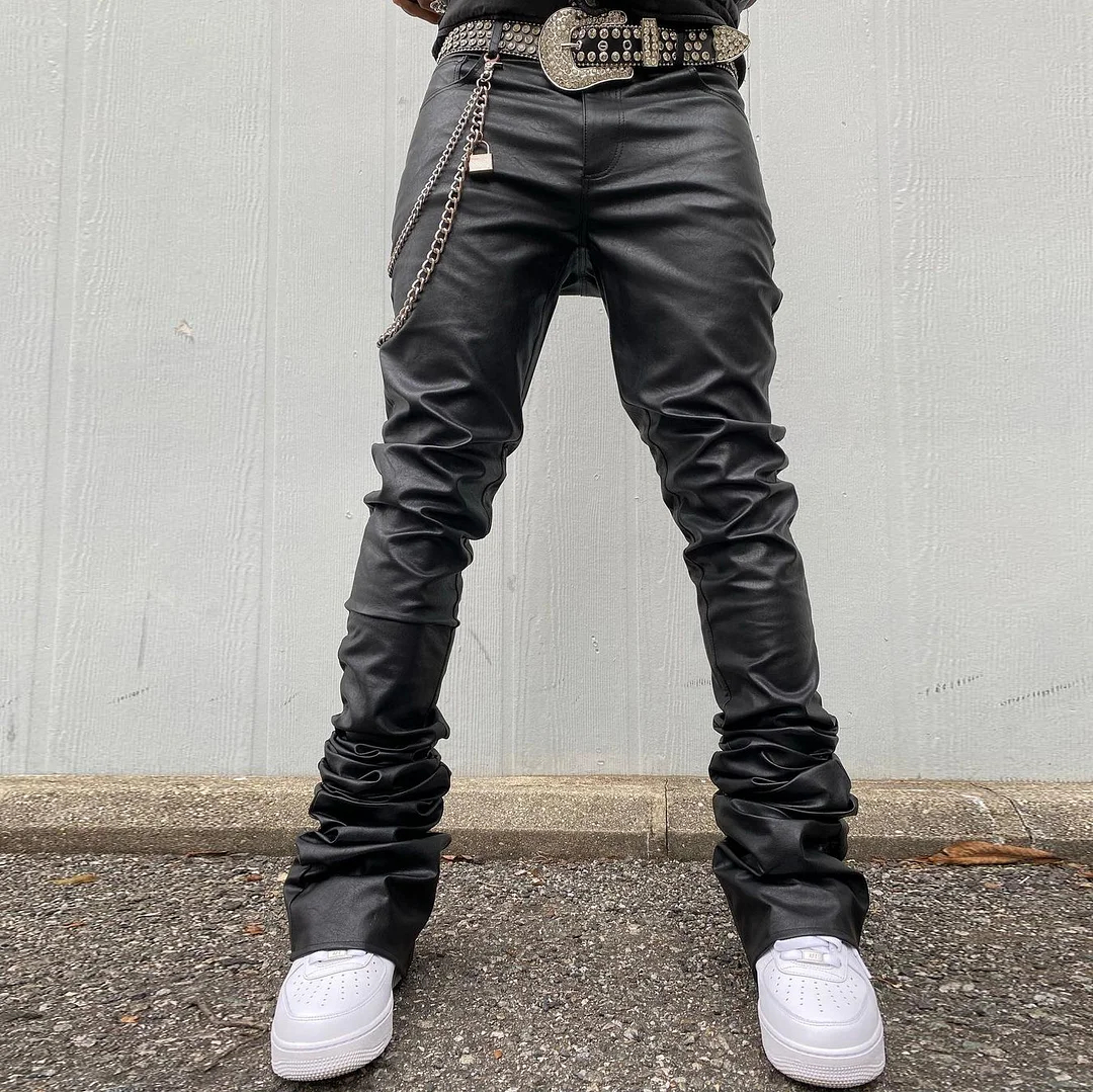 Essentials Street Leather Skinny Flare Stacked Pants - Sopula｜Premium Graphic Tees & Graphic Clothing