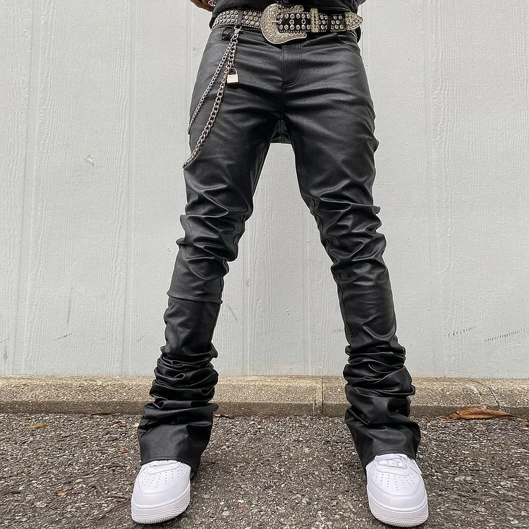 Essentials Street Leather Skinny Flare Stacked Pants