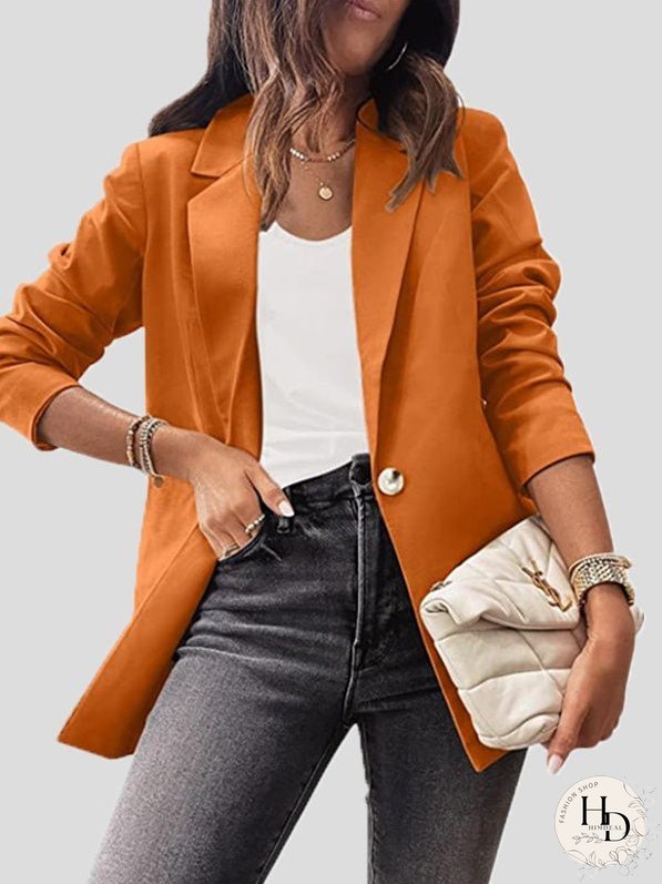 Blazers Casual Solid Lapel Slim Fit Long Sleeve Blazer for Women