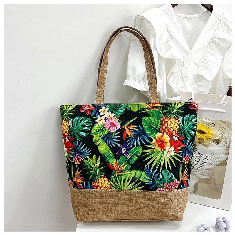 Women’s Large Canvas Tropical Vacation Open Shoulder Bag