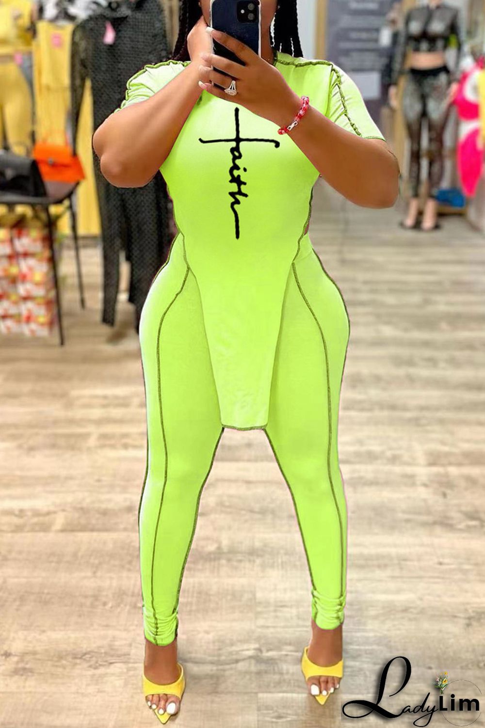 Pink Fashion Casual Print Asymmetrical O Neck Short Sleeve Two Pieces