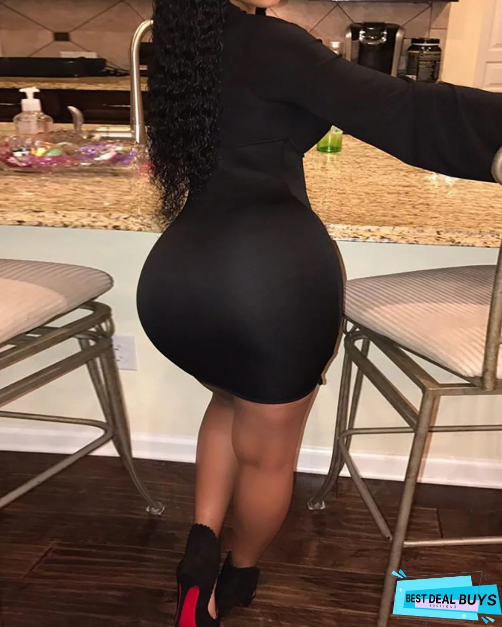 Grommet Lace-up Lantern Sleeve Bodycon Dress