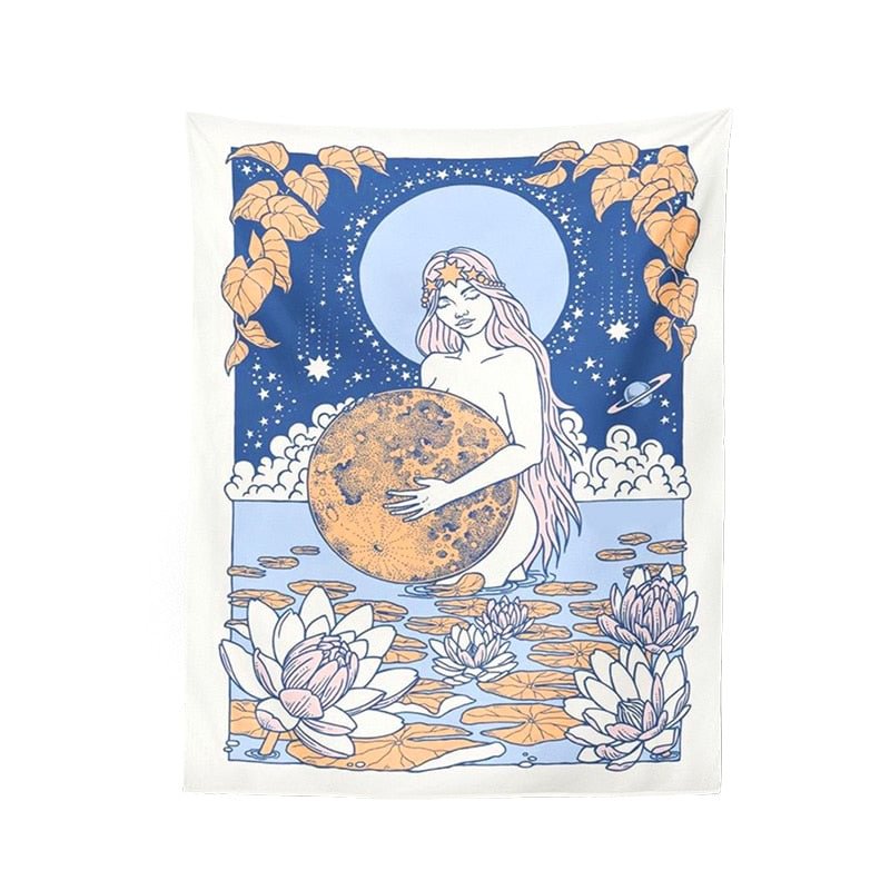 Tarot Card Tapestry Old Vintage Tapestries Witchcraft Astrology Star Moon Nymph Mermaid Goddess Sea Bed Decor Blanket Wall Cloth