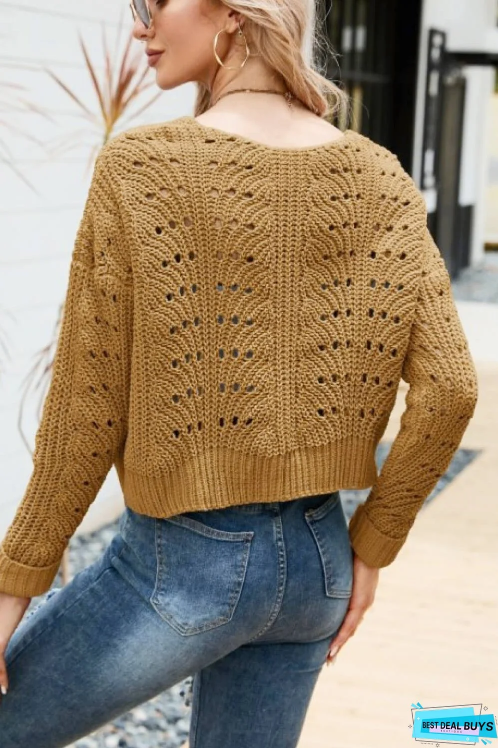 Open Front Cuffed Cropped Cardigan