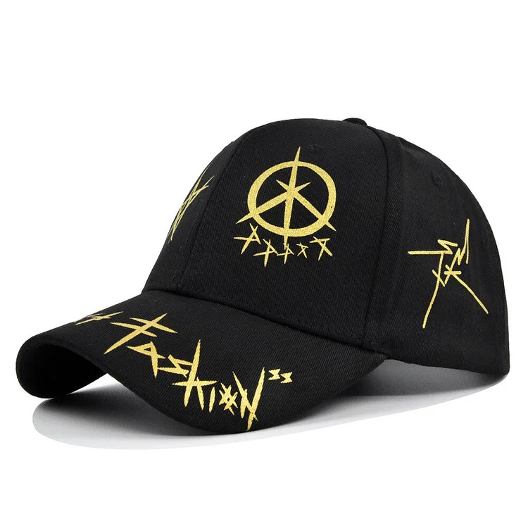Cross-Border Graffiti Printing Baseball Cap Chinese Style Printing Cap Black and White Color Matching Five-Pointed Star Cap Stud