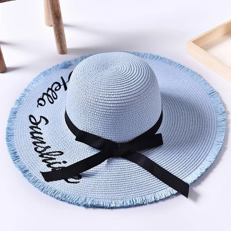 Summer Beach Hat Female Embroidered Letters Sun Large Brimmed Straw Hat
