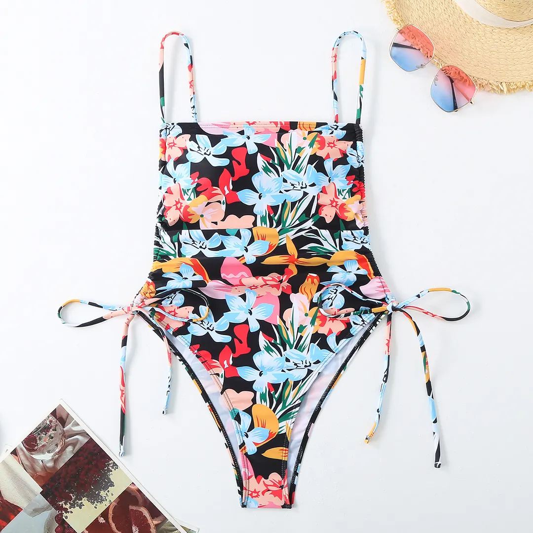 Churchf 2025 New Swimsuit Print Holiday Style Drawstring Skinny Sexy Bikini Swimsuit