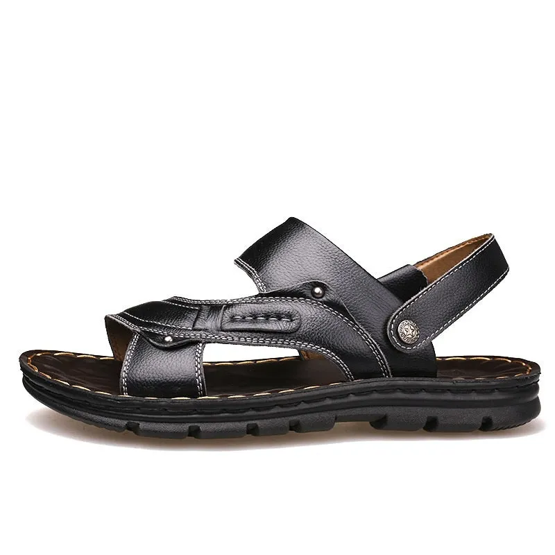 Men's Summer New Leather Sandals Men's Casual Beach Shoes Non-slip Slippers Two Sandals Men Sandals Leather  Men Sandal   Shoes