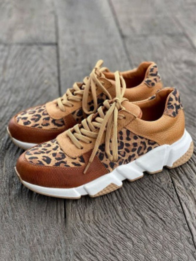 Casual Leopard Print Stitching Lace Up Sneakers CS559- Fabulory