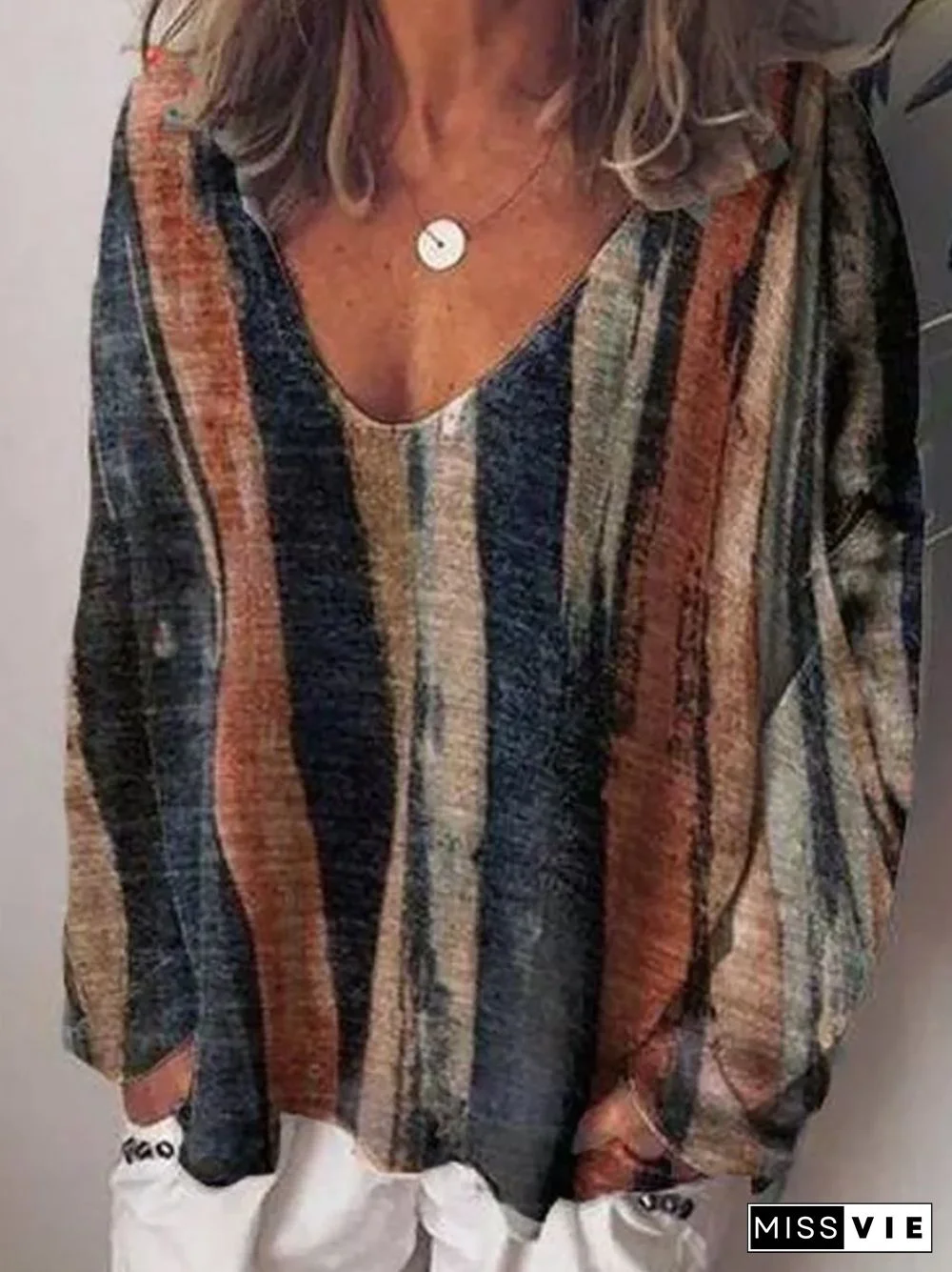 Casual Cotton-Blend V Neck Tops