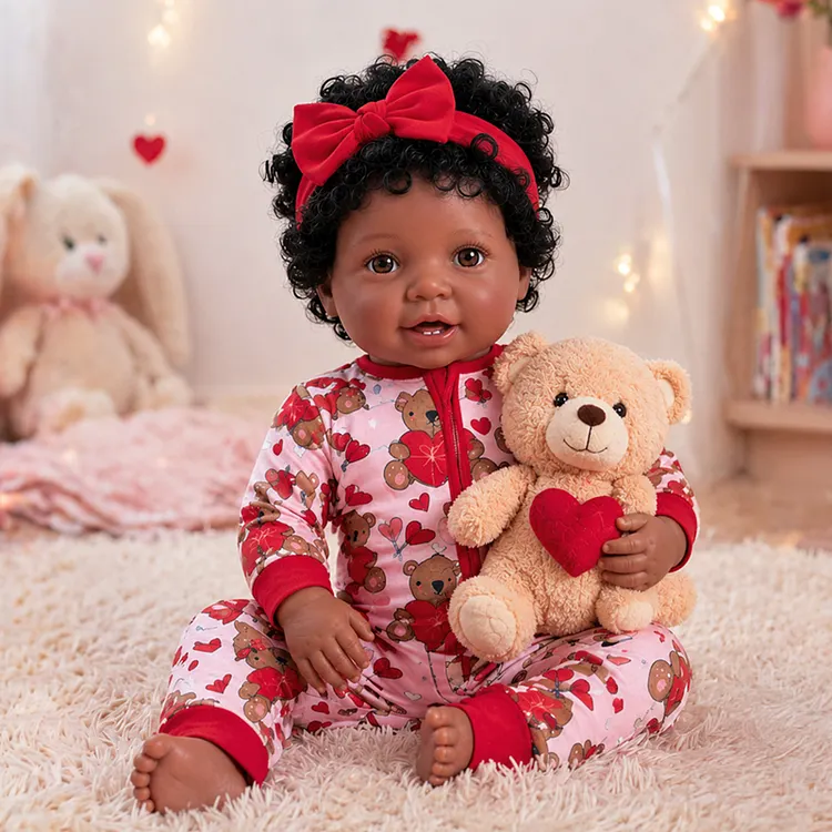 Babeside Vead 20" African American Vinyl Reborn Baby Girl Doll &ndash; Curly Hair & Teddy Bear Outfit Gift