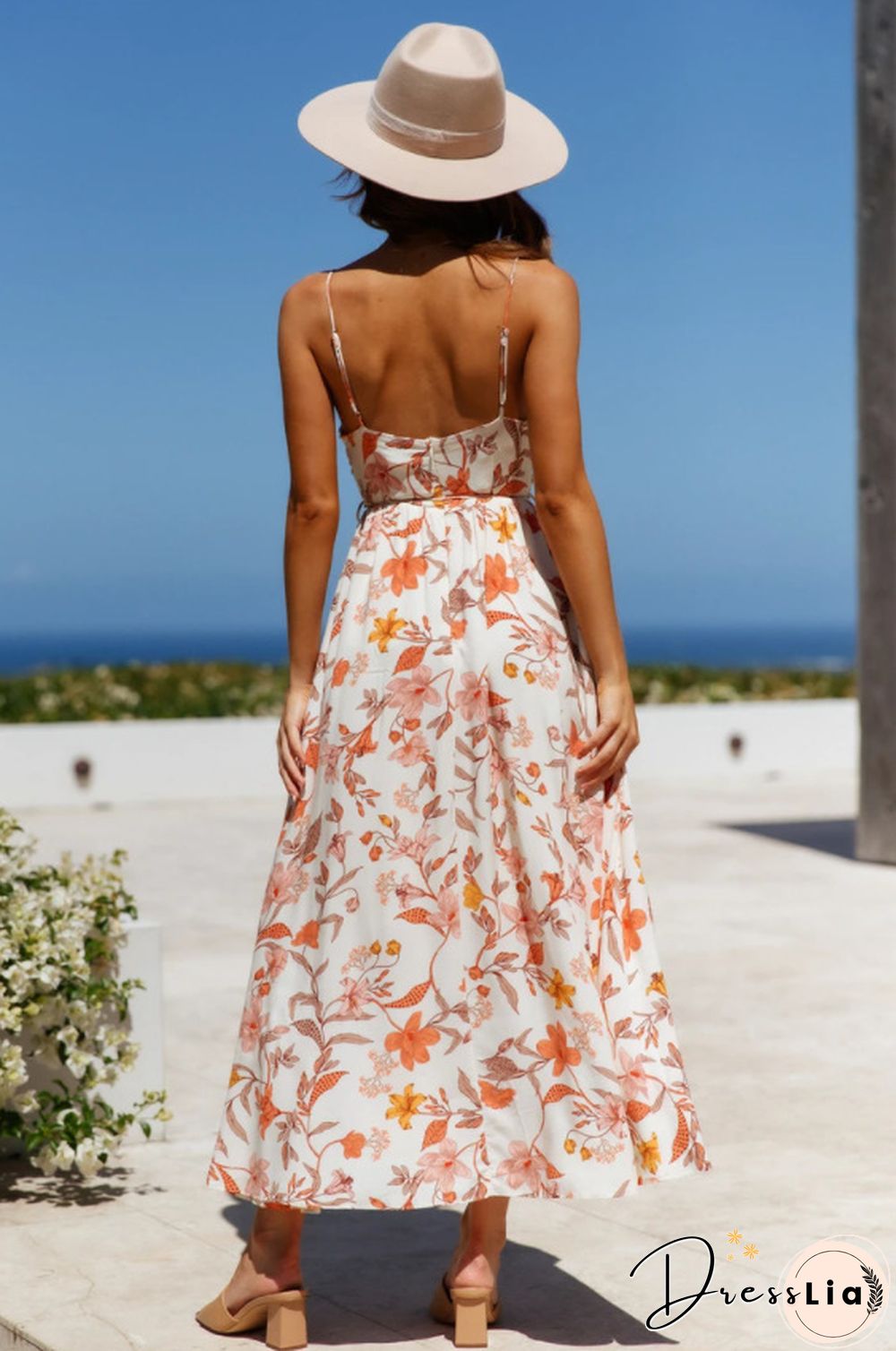 V-neck Sling Printed Bohemian Beach Dress