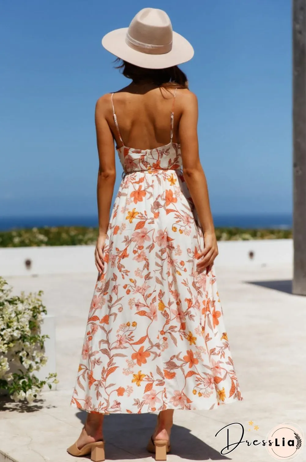 V-neck Sling Printed Bohemian Beach Dress
