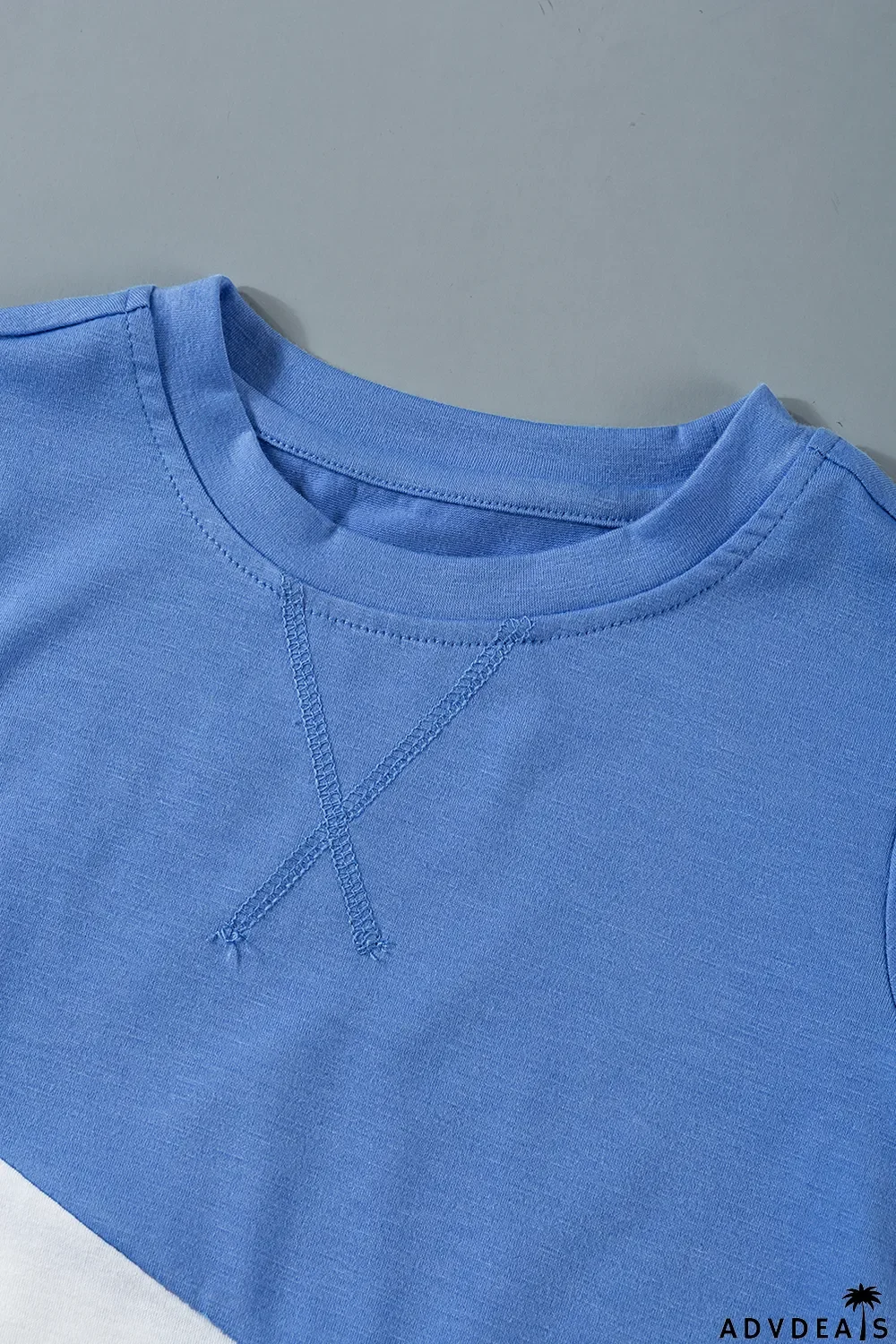 Sky Blue Colorblock Splicing Little Girl Tee