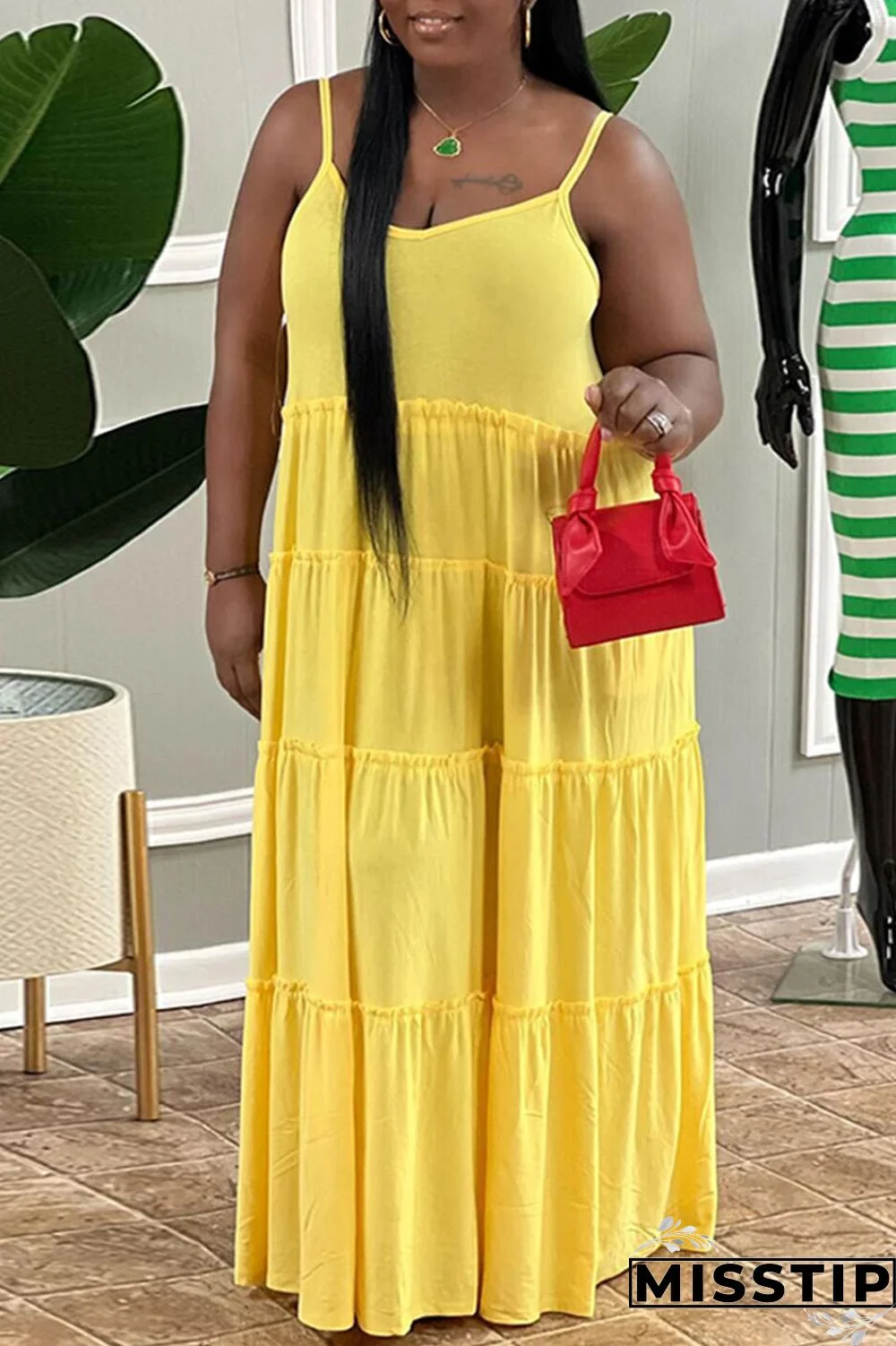 Blue Casual Solid Patchwork Spaghetti Strap Straight Plus Size Dresses