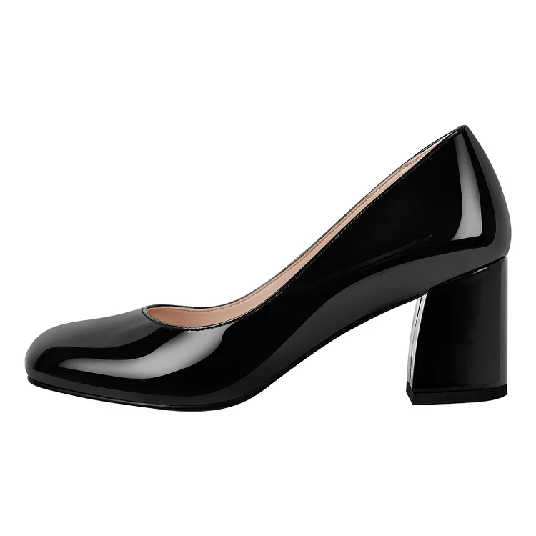 Classic Statement Round Toe Chunky Heel Pumps