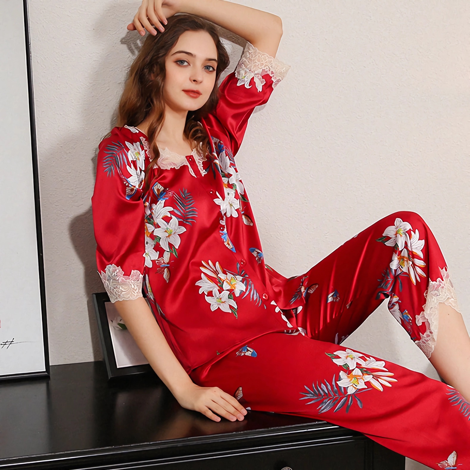 Pyjamas de luxe imprimés en soie- SOIE PLUS