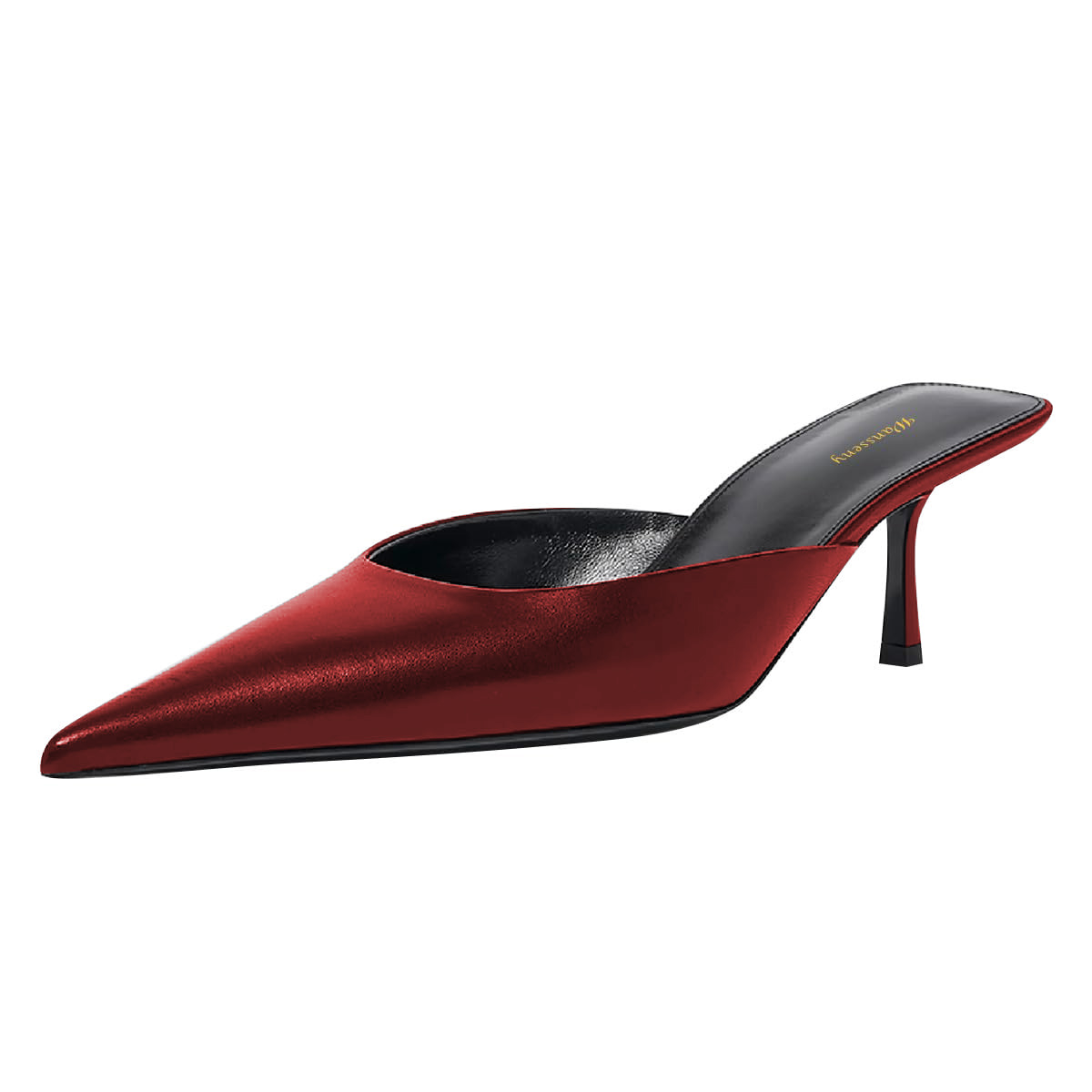 Red Vegan Leather Slip-On Pointed Toe Mules for Women with Kitten Heel Nicepairs