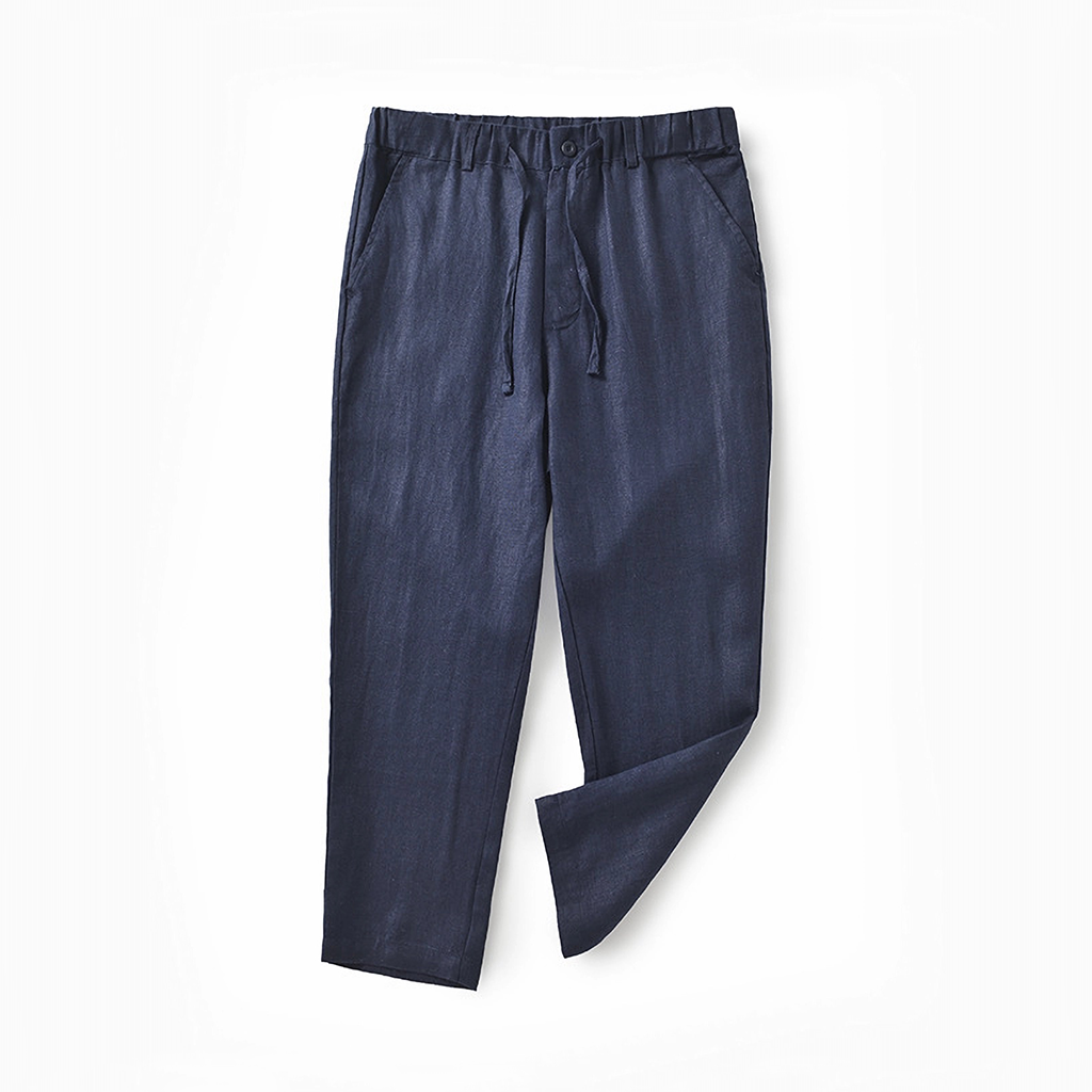 Linen Pants Men 100% Linen Drawstring Waist Tapered Trousers Lightweight REAL SILK LIFE