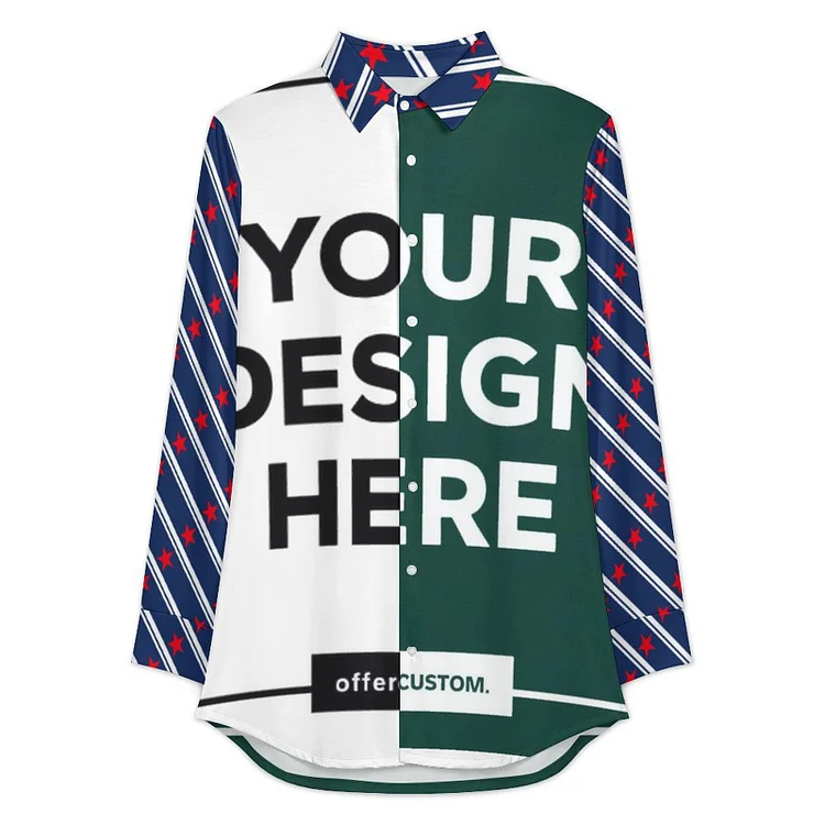 Multiple Images Personalized Women's Long Sleeved Circular Dress with Shirt Collar Full Print