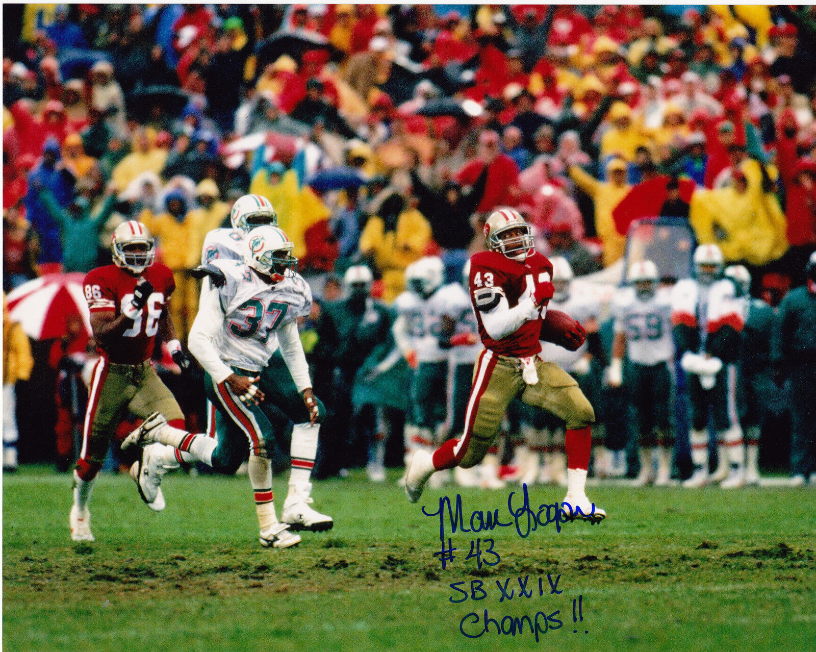 MARC LOGAN SAN FRANCISCO 49ERS SB XXIX CHAMPS ACTION SIGNED 8x10