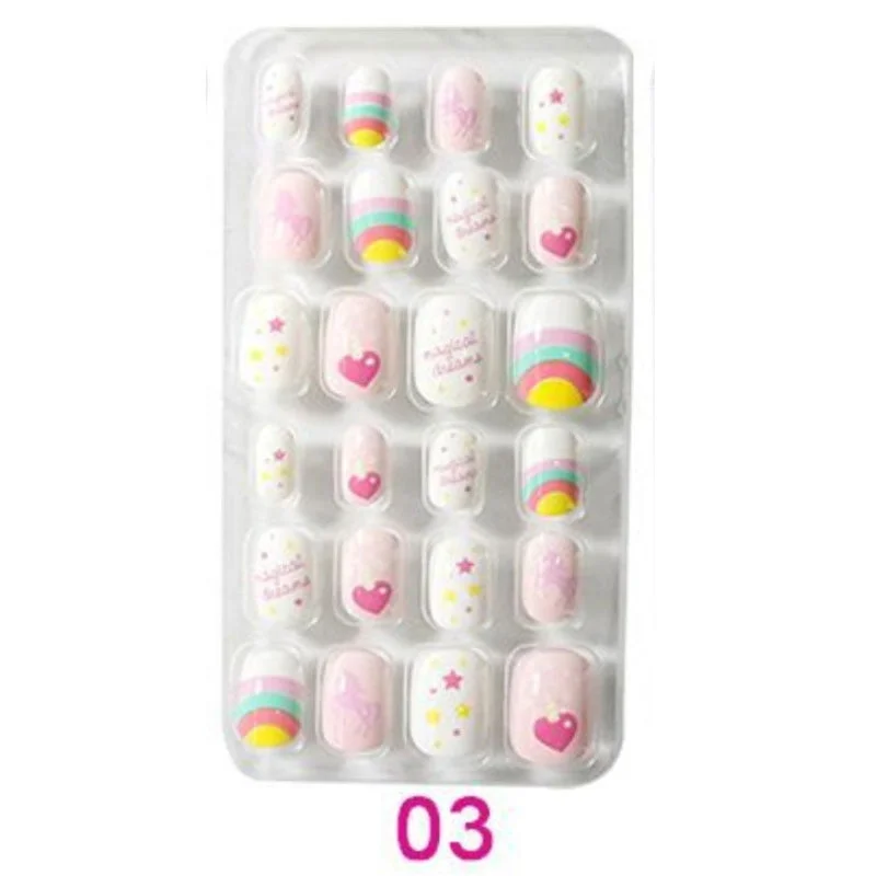 24PCS/box Children/adult Cartoon Candy Fake Nails Full Coverage Self-adhesive Nail Polish Cute Girl Manicure Decoration CL02