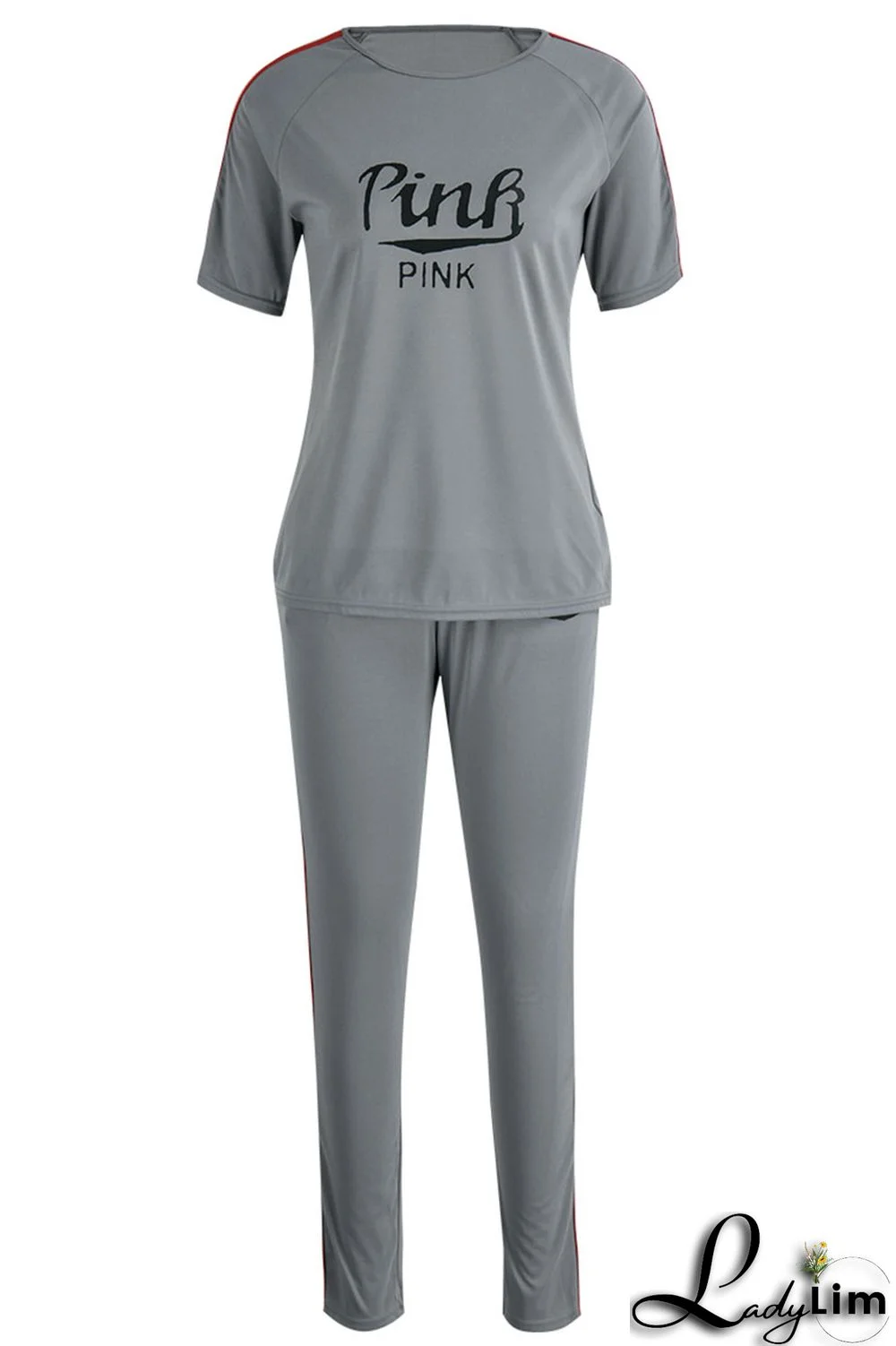 Grey Casual Print Patchwork O Neck Short Sleeve Two Pieces