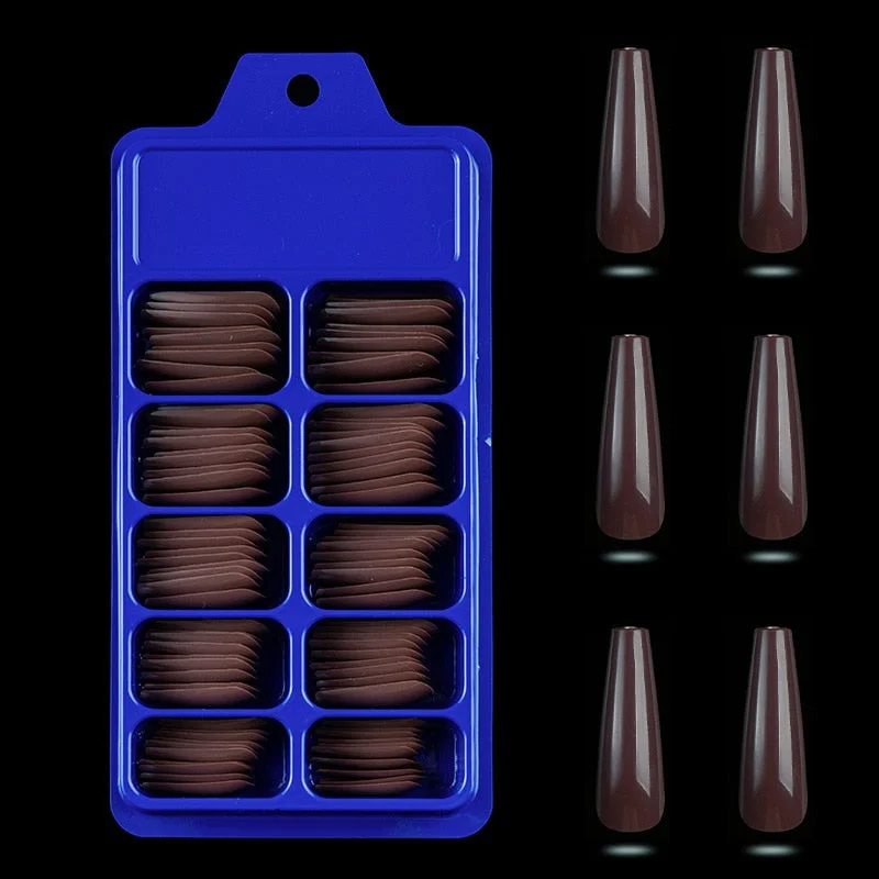 100 Pieces Long Press Fake Nails Full Acrylic Pressed Fake Nail Cover Reusable Full Coverage Nail Tips Manicure Tool CL05