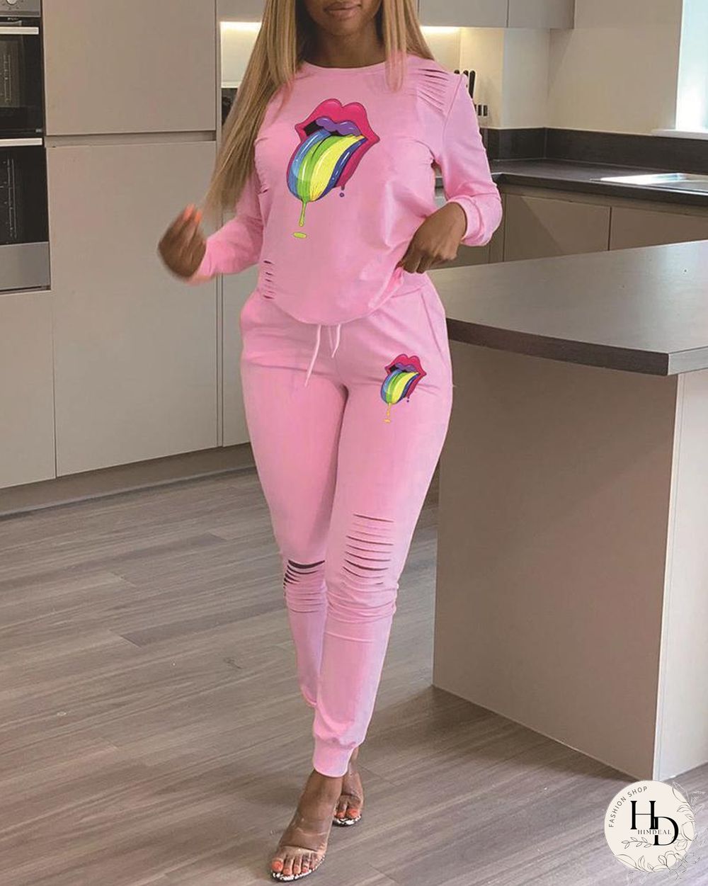 Mouth Pattern Ribbed Tracksuit P13492