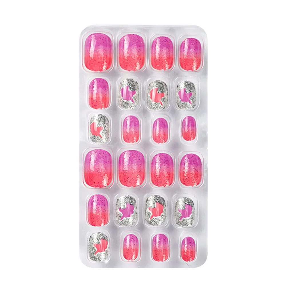 24Pcs/box Kids False Nails Press On Nail Cartoon Full Cover Fake Nails Snowflake Design Manicure Tips Nail Art for Children