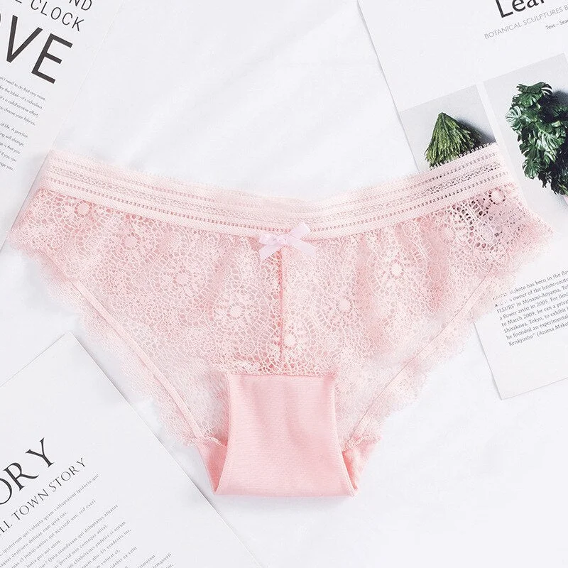 Meet&lsquo;r Women Lace Low-Waist Briefs Sexy Fashion Hollow Out Underwear Intimates Transparent Panties 6 Color G String Lingerie