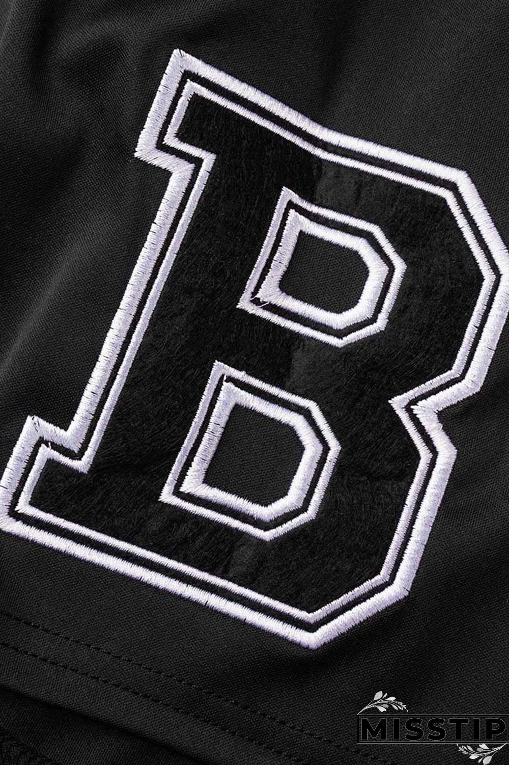 Black Casual Letter Print Patchwork V Neck Short Sleeve Two Pieces