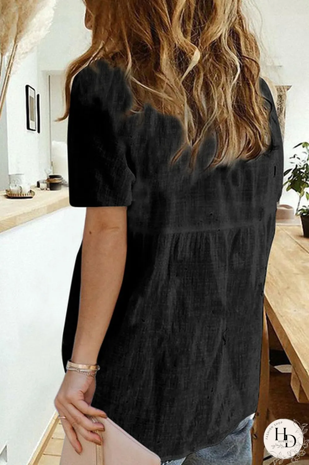 Women's Fashion Button Down Shirt Short Sleeve Loose Lightweight Airy Blouse Top