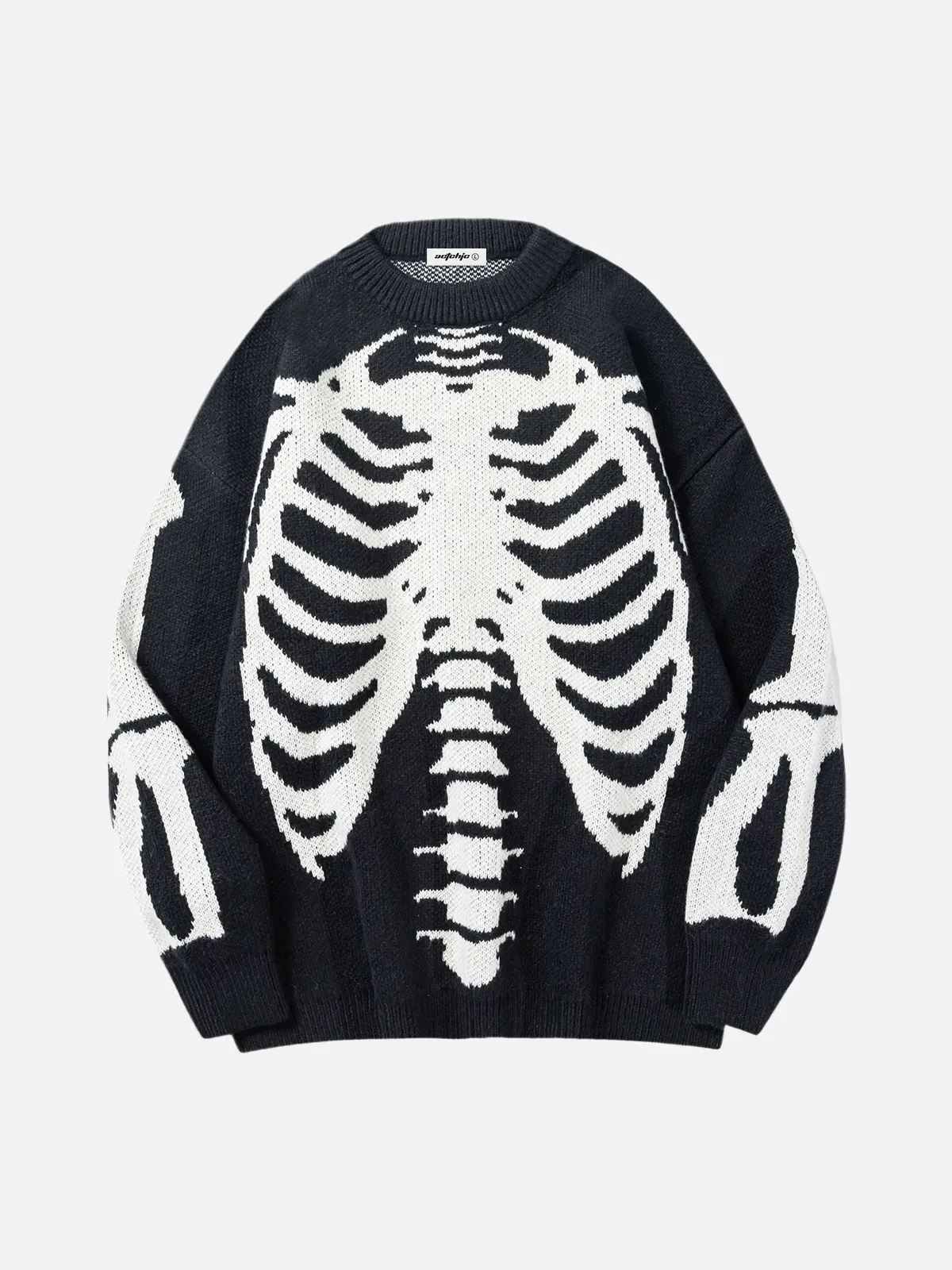 Black Goth Skeleton Graphic Unisex Knit Sweater Front