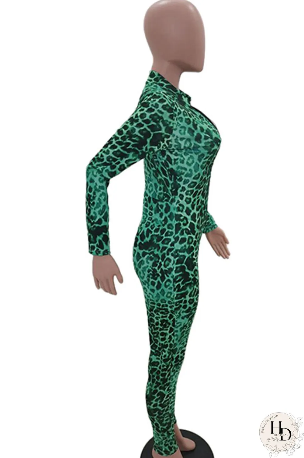 Blue Sexy Print Polyester Long Sleeve O Neck Jumpsuits