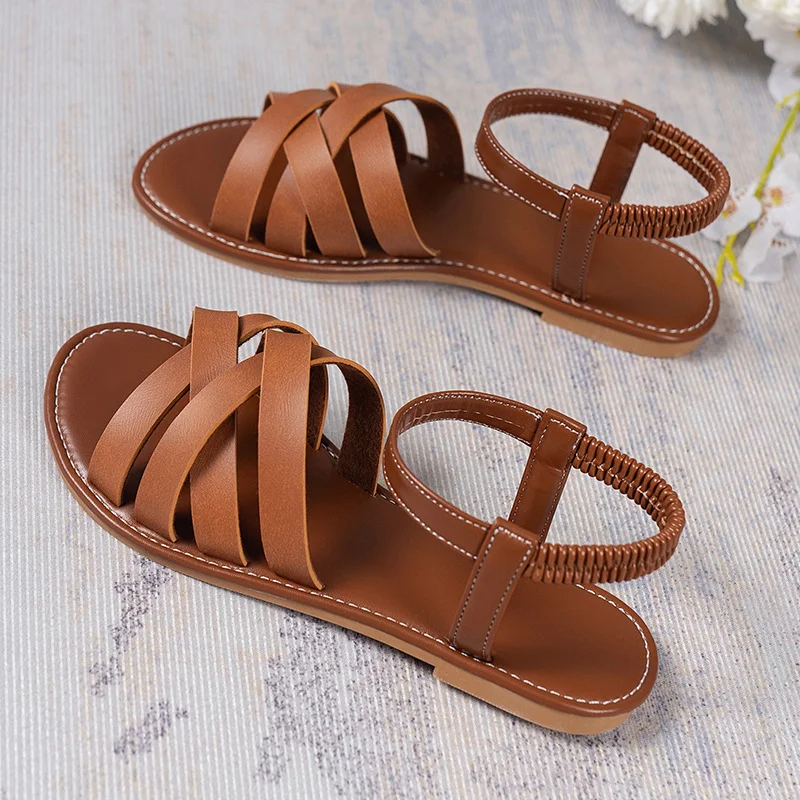 Yyvonne Summer New Large Size Roman Sandals Cross With Flat Sandals Women
