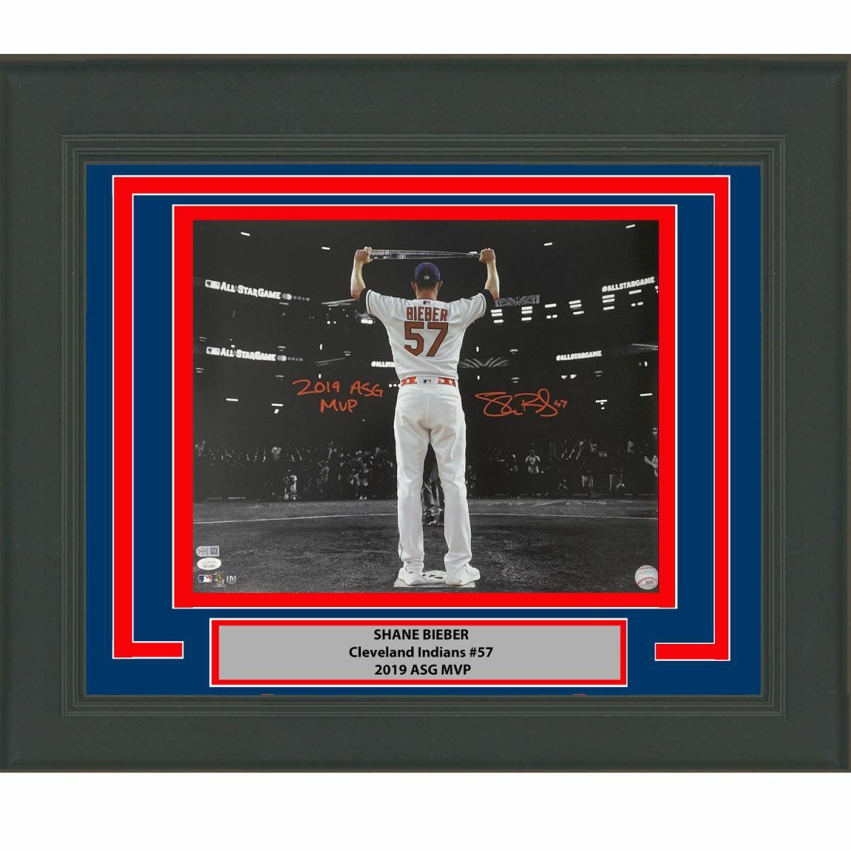 FRAMED Autographed/Signed SHANE BIEBER 2019 ASG MVP Indians 16x20 Photo Poster painting JSA COA