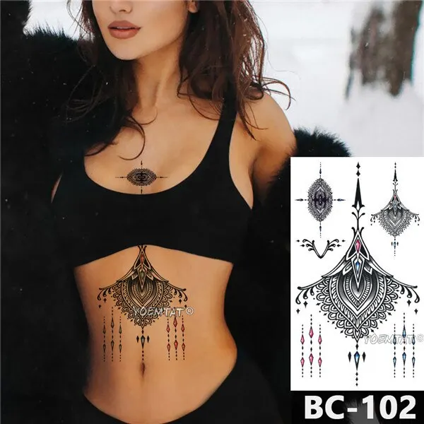 1 Sheet Chest Body art Tattoo Temporary Waterproof tattoo Jewelry Lace Decal Waist Art Tattoo Sticker for Women