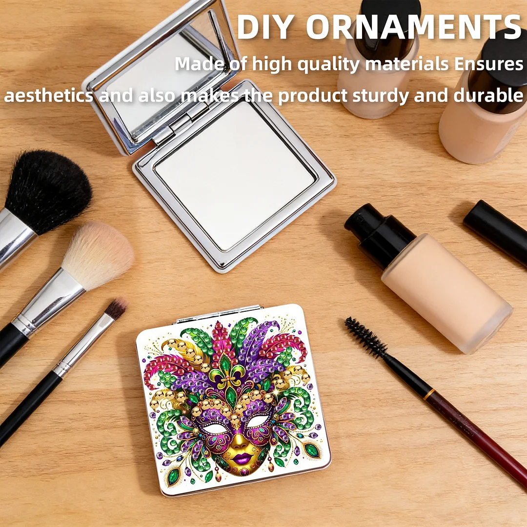 Mask-3 DIY Special Shaped Diamond Painting Compact Mirror Kits Diamond Art Painting Pocket Mirror for Beginners Adults Art Craft Woman Gifts