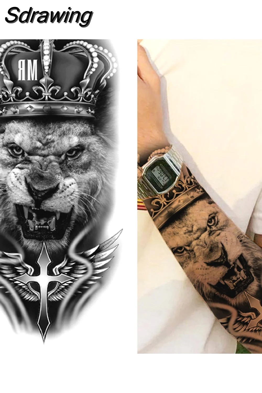 Sdrawing Forest Tattoo Sticker For Men Women Children Tiger Wolf Death Skull Temporary Tattoo Fake Henna Skeleton King Animal Tatoo 430-0