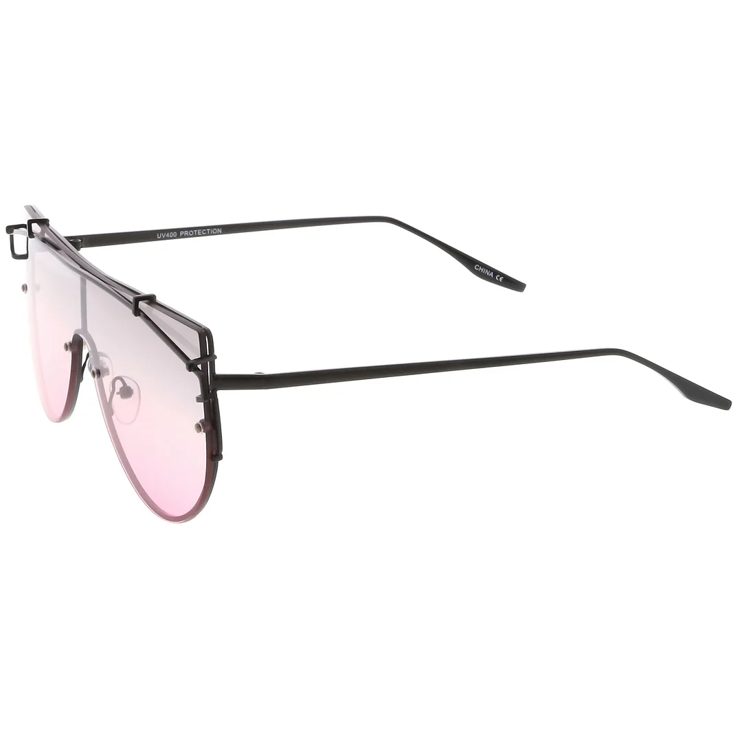 Futuristic Rimless Metal Crossbar Gradient Colored Mono Lens Shield glasses 61mm