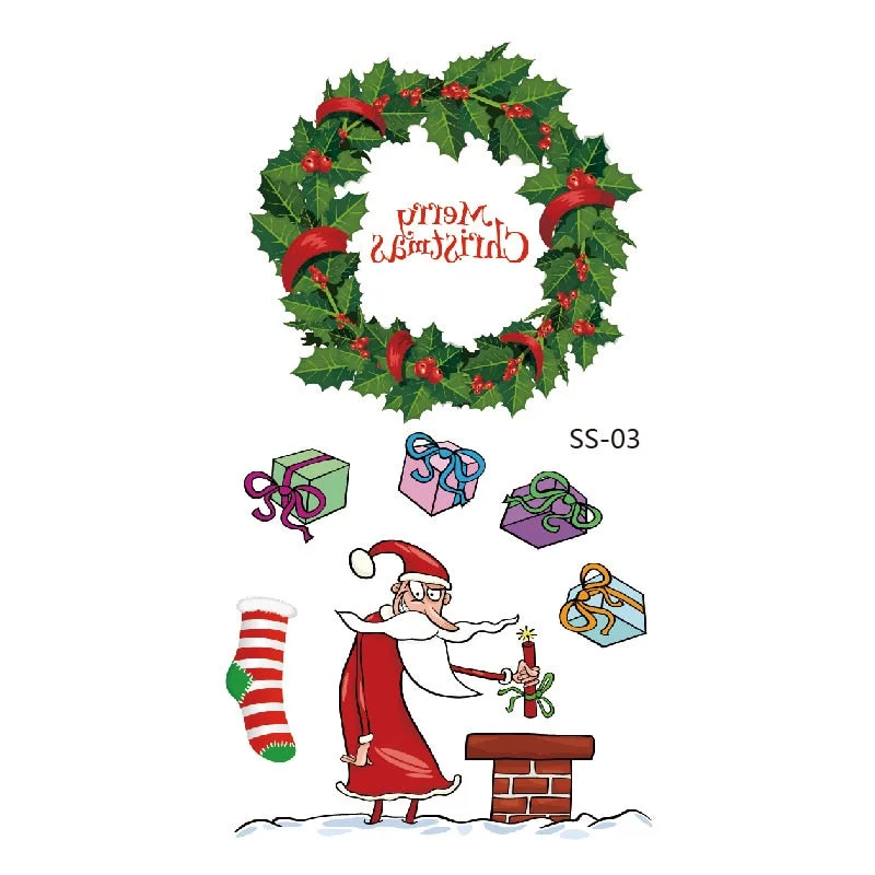 Christmas Tattoo Stickers Santa Claus Temporary Fake Tattoos Paste on Face Arm Leg for Children Body Art Sticker