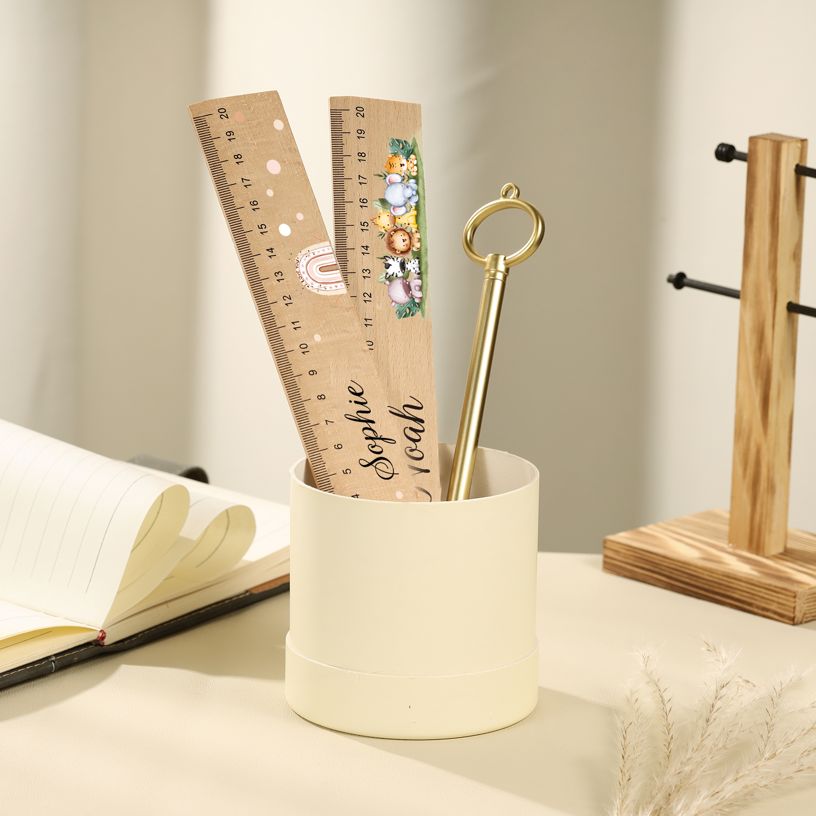 Personalized 1 Letter and 3 Names Gift Set Custom Backpack and Pencil Case and Ruler Gift Set Back to School Gift for Daughter