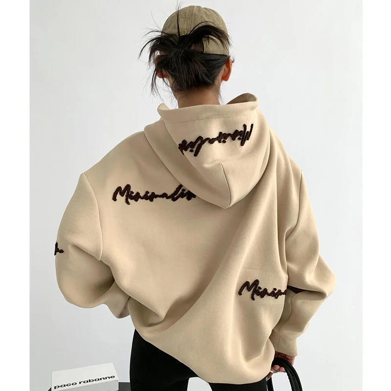 Fashionkova  Vintage Gray Oversize Hoodies Women Harajuku Hip Hop Embroidery Loose Sweatshirts Long Sleeve Casual Tops Grunge Korean