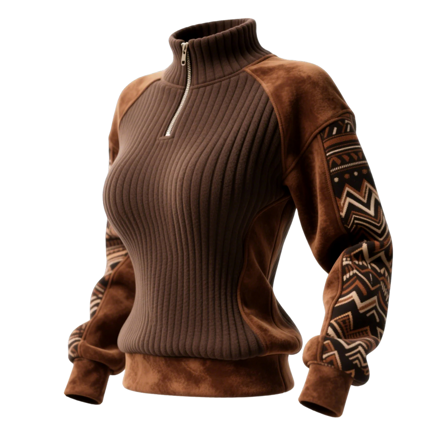 Women's Retro Ethnic Style Stand-up Collar Sweatshirt And Trousers Set, Featuring Vertical Striped Color-blocked Suede.